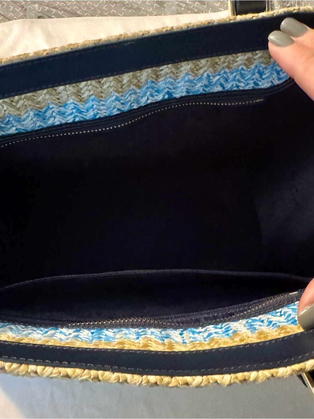 kate spade Blue and Tan Striped Woven Tote - Picture 3 of 7